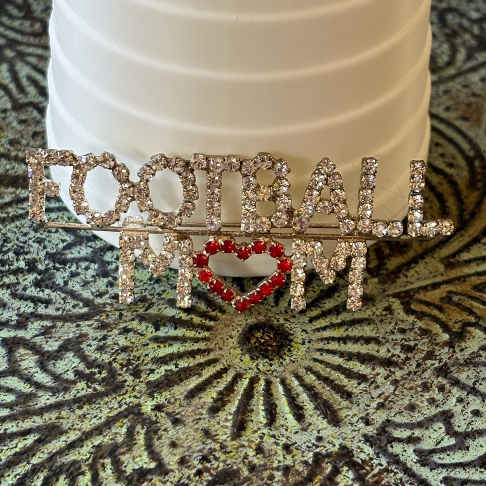 NWOT Sparkling Rhinestones “Football Mom” Brooch - Picture 2 of 7
